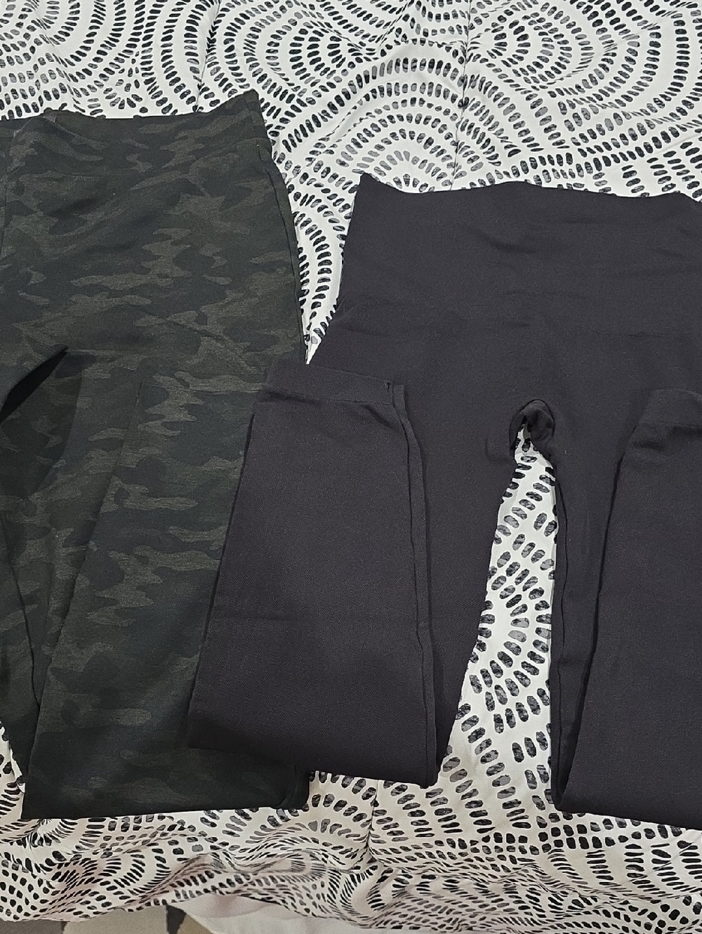 NYDJ And Spanx Set Of Black and Green Camo Leggings Duo